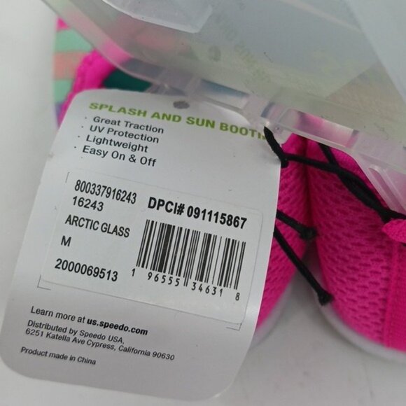 Speedo Water Shoes Pink Multi Slip On Bootie UV Protection Girls Size M 7/8 - Picture 5 of 6